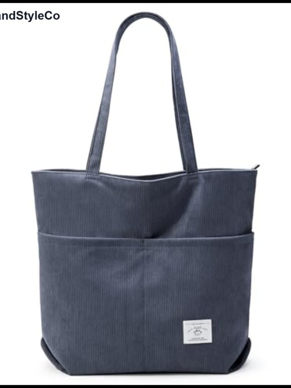 Corduroy Tote Bag Zipper Casual Handbag Large Capacity Shoulder Bag with Pockets